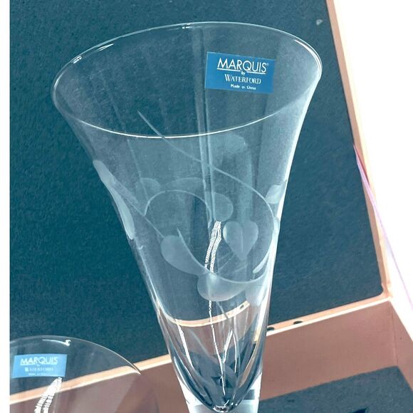 Waterford Matquis NEW 2 Boxed Etched Champagne Flutes Yours Truly Collection - Picture 10 of 11